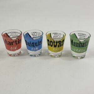 Vintage Cocktail Recipe Shot Glasses Set of 4 Martini Daiquiri Sours Manhattan